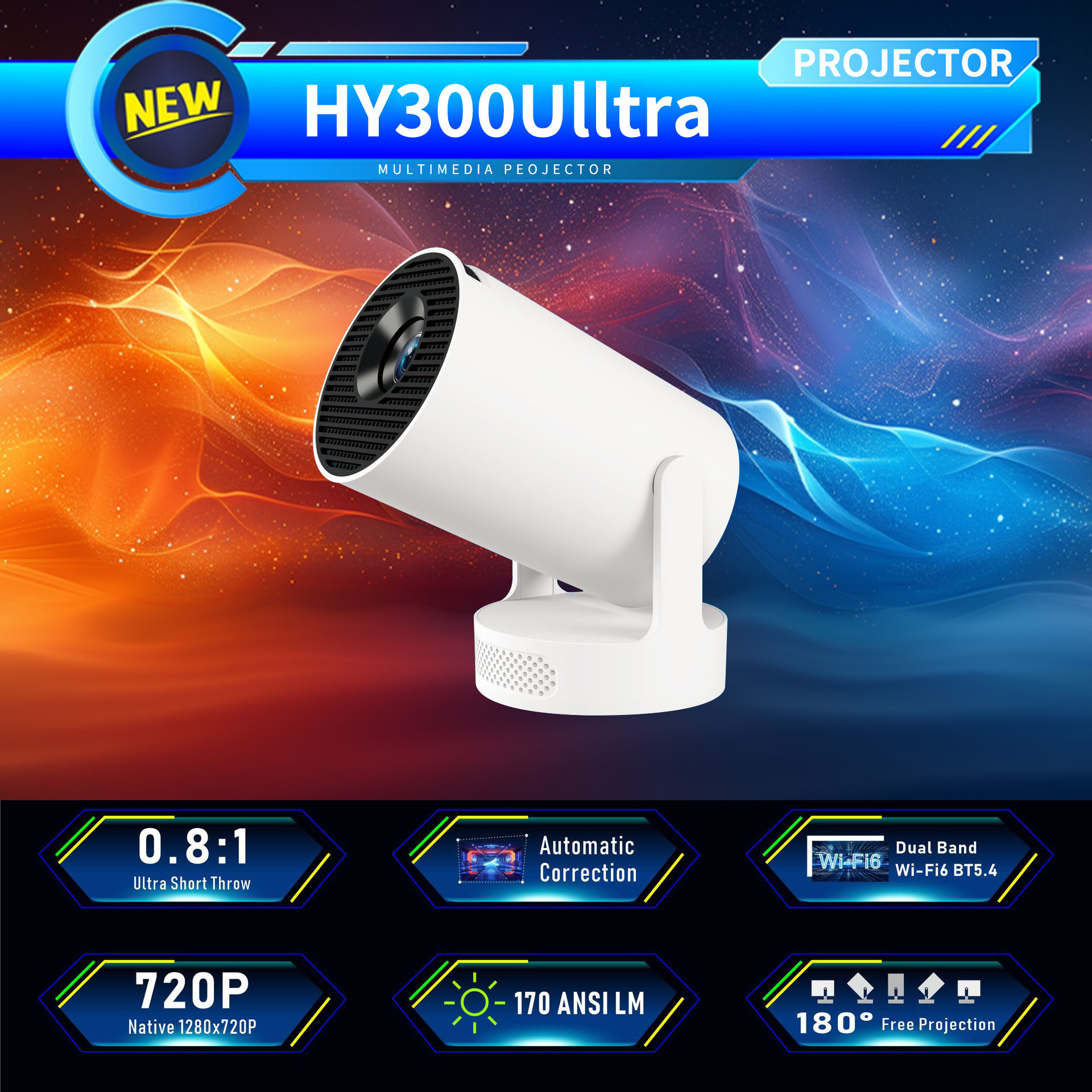 Hy300Ultra Projector H713 Android High-Definition Home Dormitory Wall-Mounted Projector