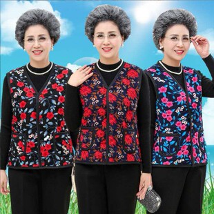 Middle-aged and elderly women's waistcoat mother pulled hair thickened vest cotton-padded jacket grandma waistcoat rural stall