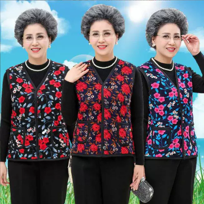 中老年人女装马甲妈妈拉毛加厚马夹背心棉袄奶奶坎肩外套农村地摊