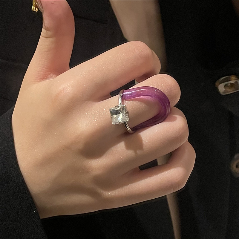 Mode Sigkeiten Farbe Acryl runden Strass Doppelfarbe passenden Ring Grohandel nihaojewelrypicture9