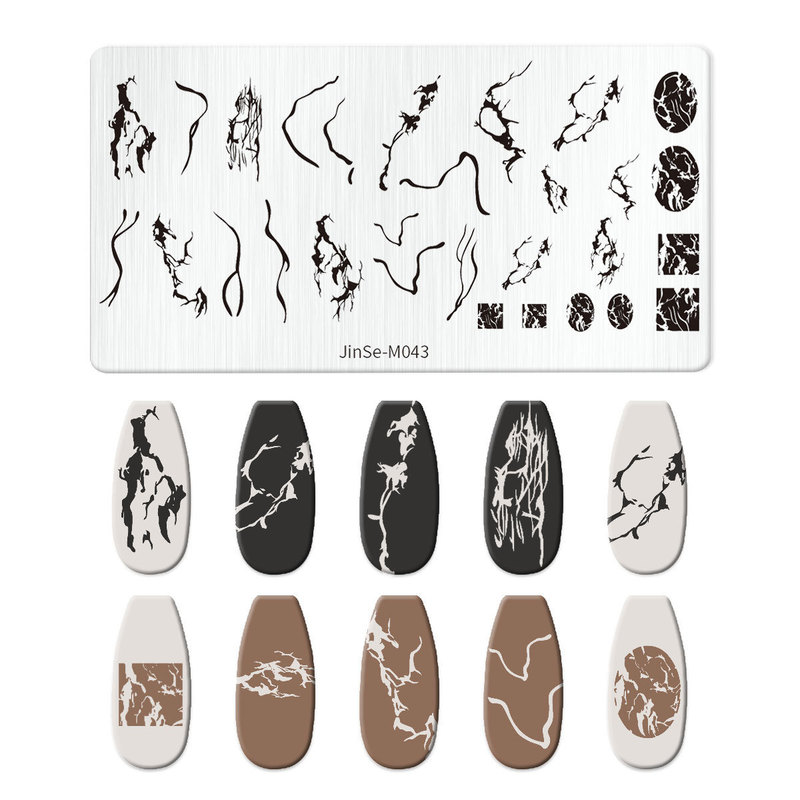 跨境美甲印花板格纹豹纹牛仔纹Nailplate不锈钢指甲复古模板转印|undefined