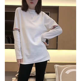 双杠拼色长袖卫衣女秋冬新款韩版内搭打底衫中长款上衣潮CQ7358