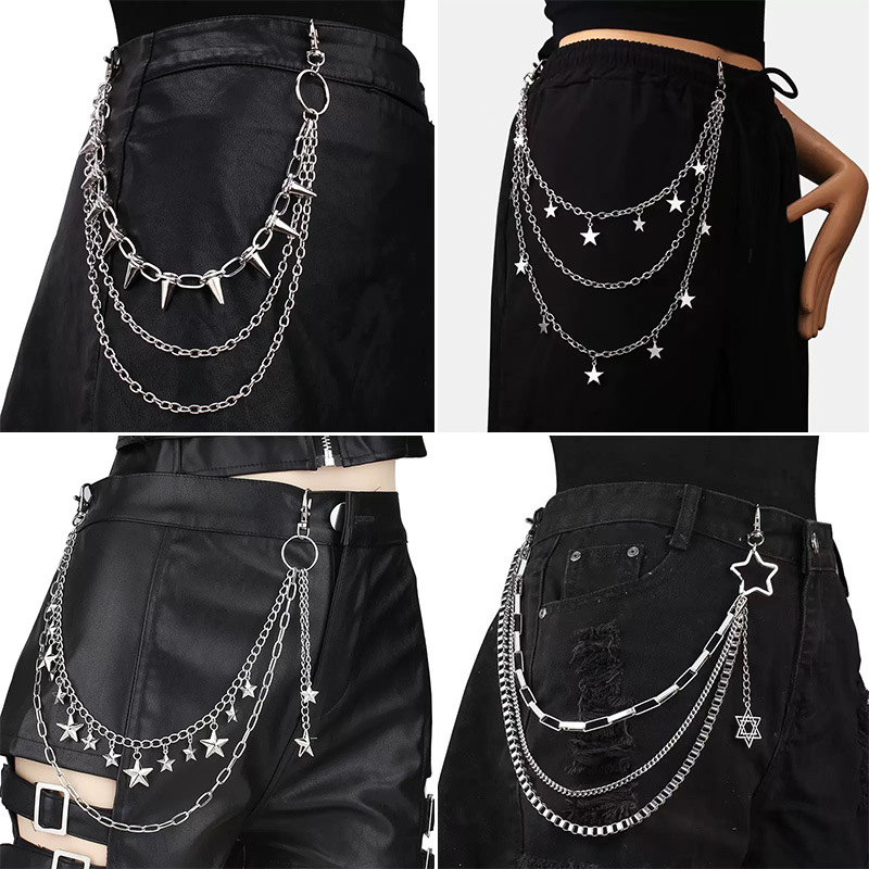 European and American cross-border accessories retro personality five-pointed star pendant waist chain for women hip-hop punk star multi-layered pants chain wholesale