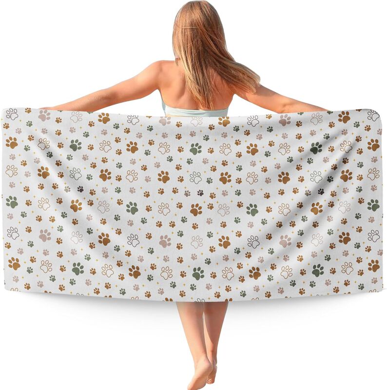 Cute Paw Dog Cat Pet Farmhouse Beach Towel Rustic Microfiber Quick Dry Travel Sand Free Beach Towel Bath Towel