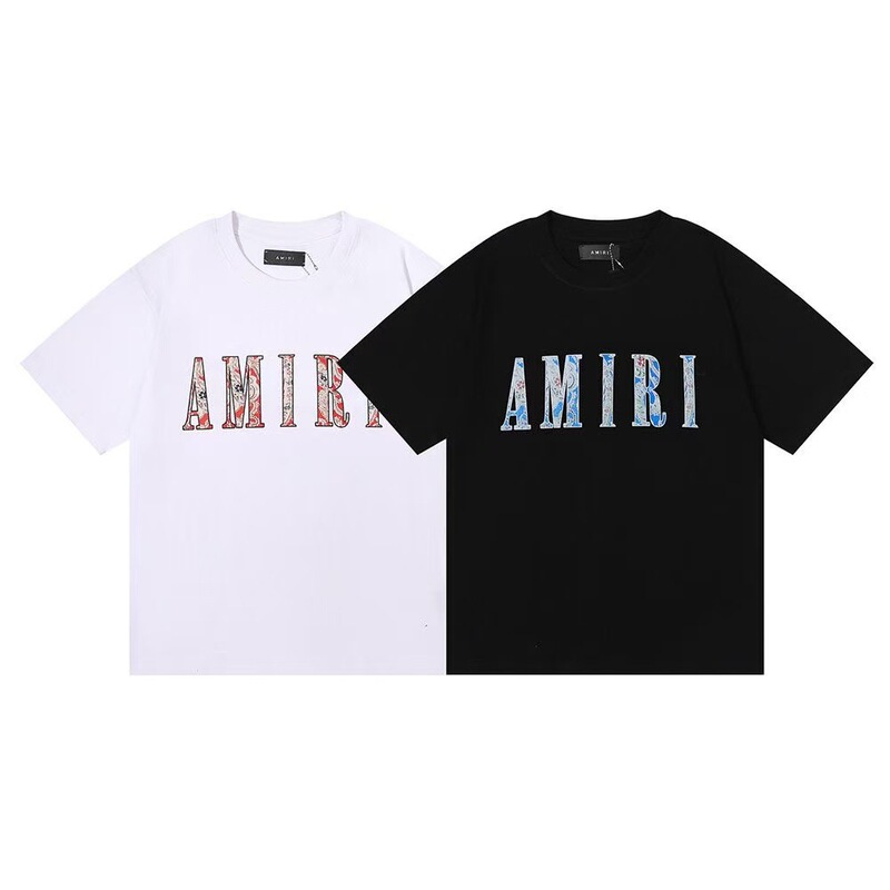 Cross-border American Style Trendy Brand Short-sleeved AMIRI Letter Printed Pure Cotton T-shirt Unisex Loose Casual Hip-hop Top Cross-border American Style Trendy Brand Short-sleeved AMIRI Letter Printed Pure Cotton T-shirt Unisex Loose Casual Hip-hop Top