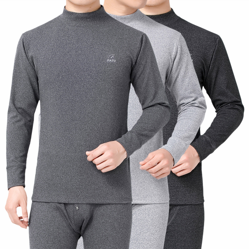 양면 벨벳 미드 하이 칼라 방한 열 속옷 세트 남성 기모 두꺼운 겨울 가을 바지 해외 무역