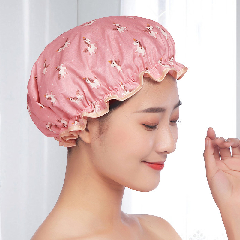 双层浴帽女防水洗澡头套家用成人沐浴帽发套厨房防油烟帽洗澡帽|undefined
