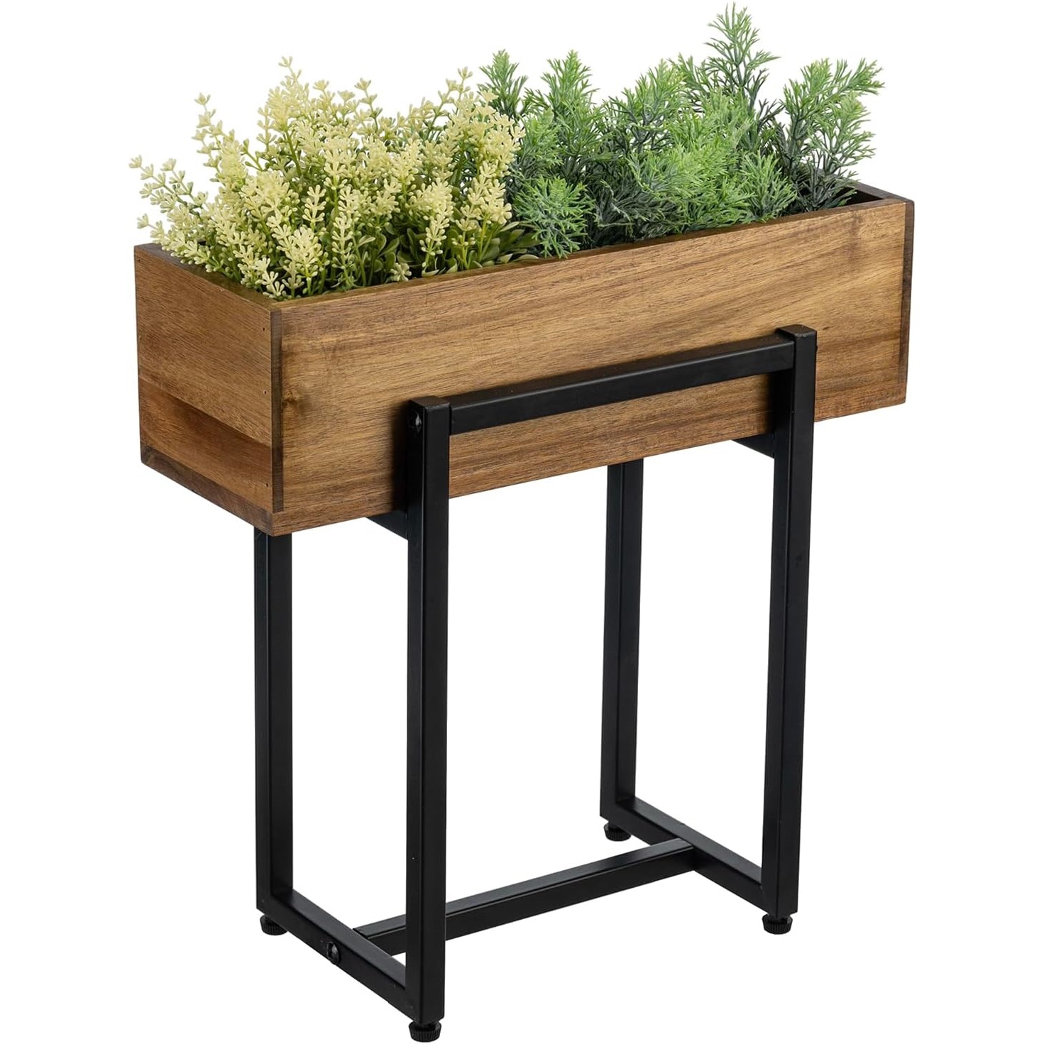 MyGift 38.1 厘米花盆展示架,高级金合欢实木矩形花盆盒,质朴自然