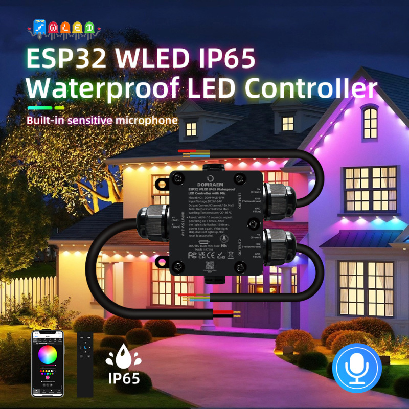 Esp32 Dual-Channel Wled Waterproof Controller with Music Microphone 20A Fuse Compatible with Ha Alexa Light Strip Esp32 Dual-Channel Wled Waterproof Controller with Music Microphone 20A Fuse Compatible with Ha Alexa Light Strip