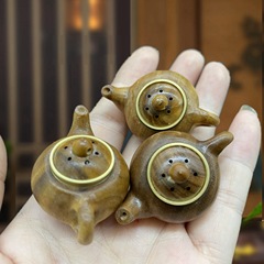 Green Sandalwood Handle Teapot Small Tea Pot Incense Bag Pendant Keychain Pendant Antique Style Decorative Piece