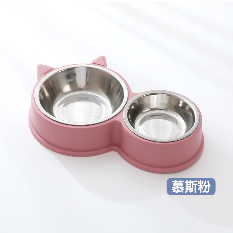 Pipetao tipo gato doble tazón de acero inoxidable tazón de fuente al por mayor estilo casero gato tazón de fuente integrado doble tazón gato tazón para mascotas