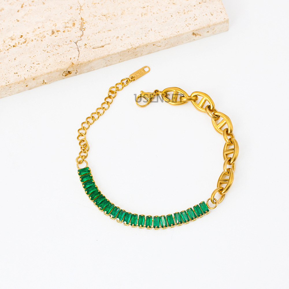 Hip-Hop Geometric Stainless Steel Inlay Zircon Bracelets Necklace