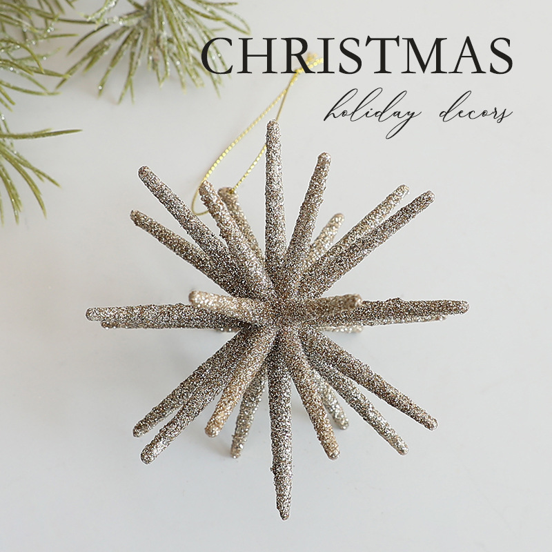 Modern Shattered Star Christmas Ornaments – 24-Pack Frosted Champagne Gold & White Geometric Hanging Baubles (Plastic Holiday Decor For Tree & Home)_voghion.com