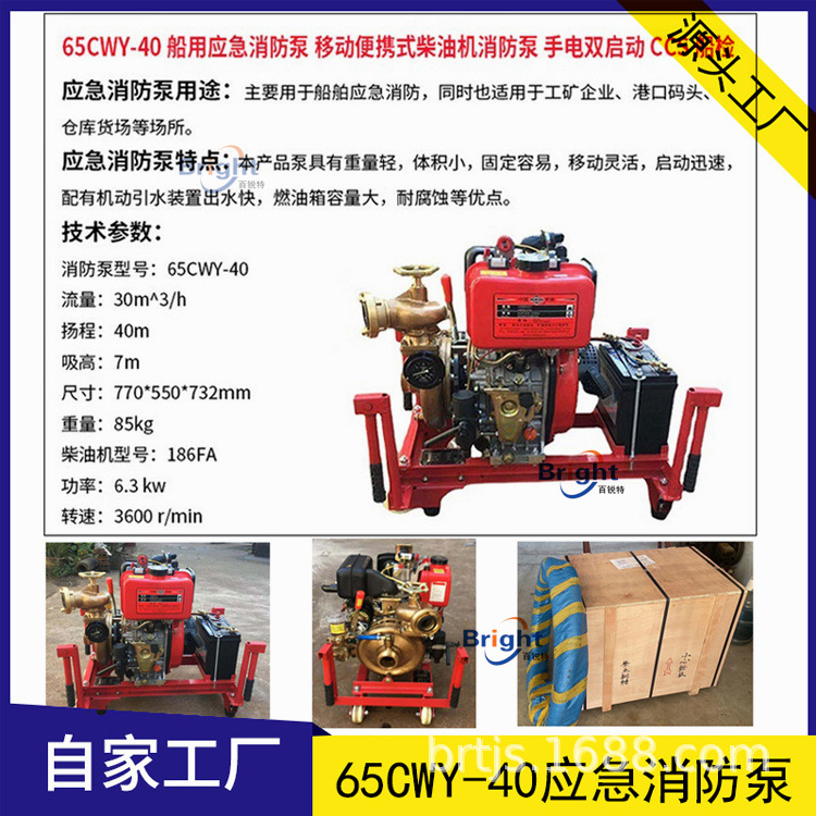 65CWY-30应急消防泵 船用便携式柴油机消防泵 升级65CWY-40 CCS