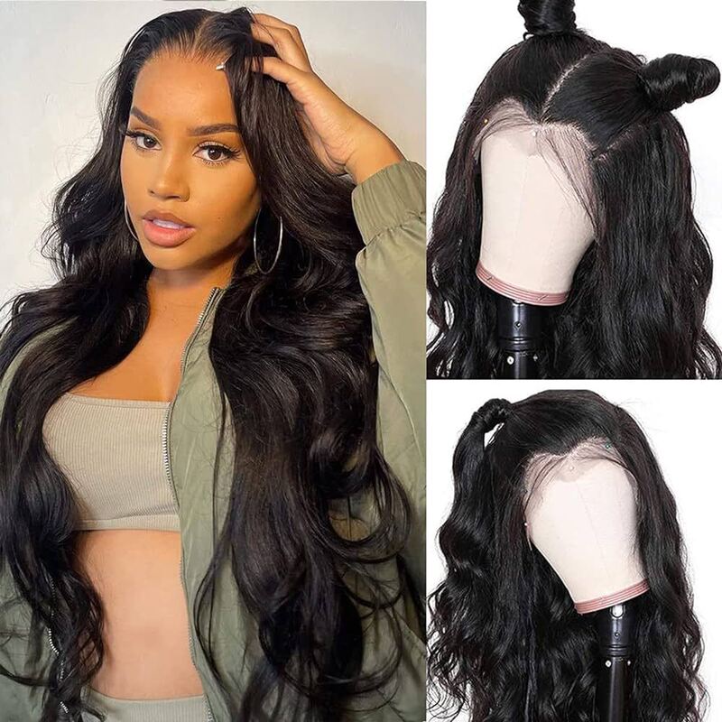 13x4 Body Glueless lace headgear Wear Go Glueless Wig black real hair Wig headgear