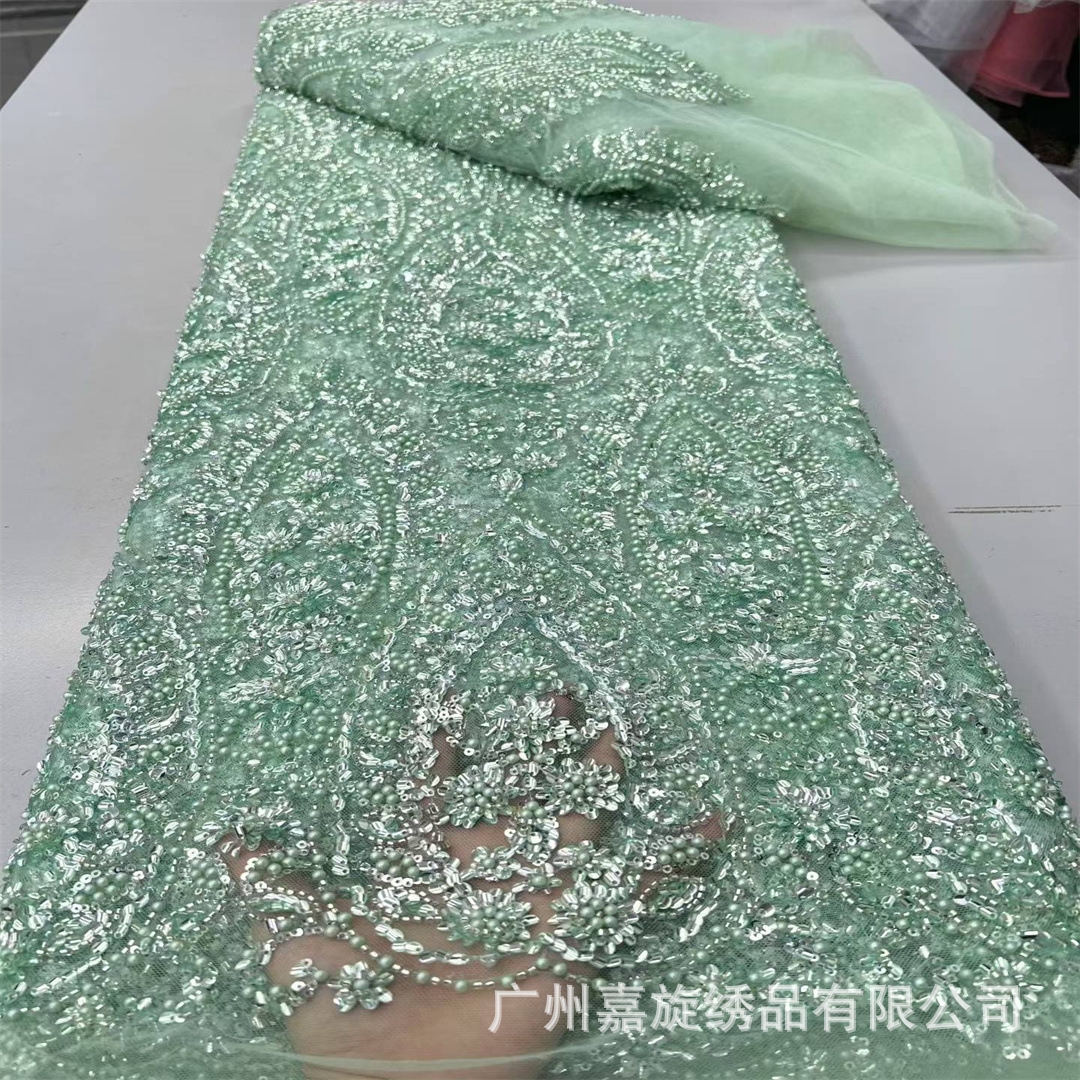 Tela de encaje con lentejuelas africanas para vestidos de novia y trajes de fiesta nupcial.