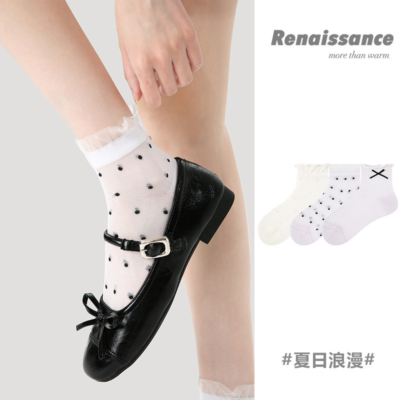 Renaissance bow socks children summer thin white cotton socks agaric lace miu ballet style Renaissance bow socks children summer thin white cotton socks agaric lace miu ballet style