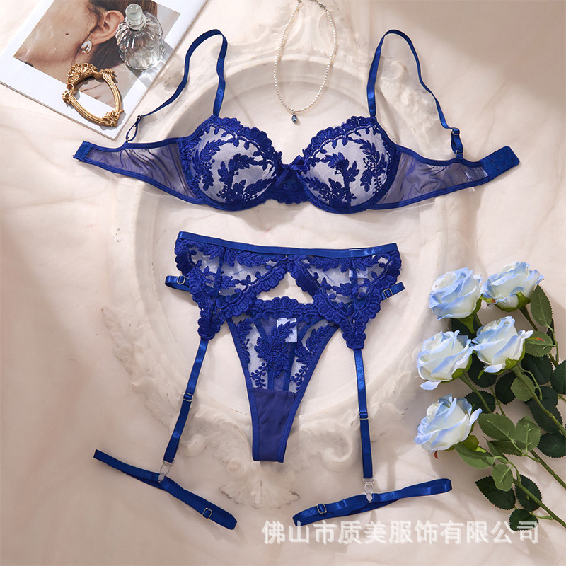 Y Cross-Border See-Through Lingerie Set for Women, Transparent Mesh Bra, Fully See-Through, Feminine Bra, Comfortable Three-Piece Set 24129