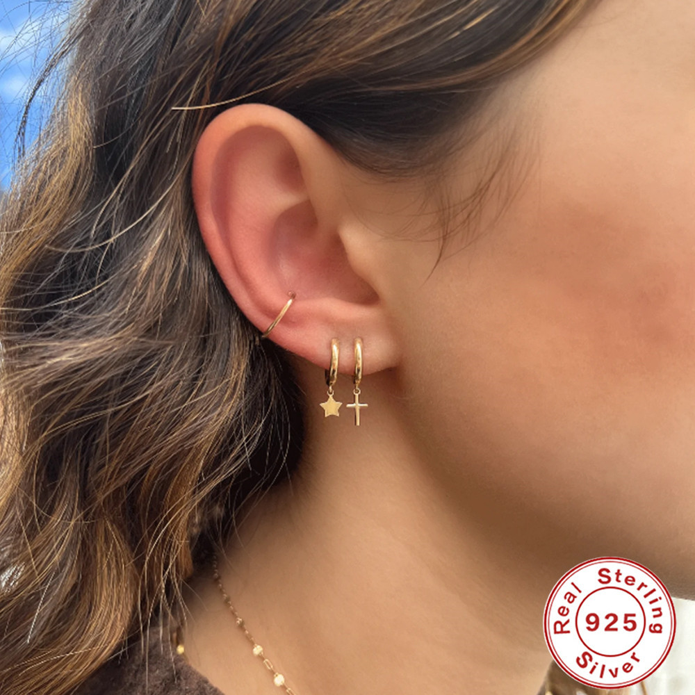 Pendientes colgantes de estrella de cinco puntas cruzados de plata de ley s925 más vendidos en Europa y América