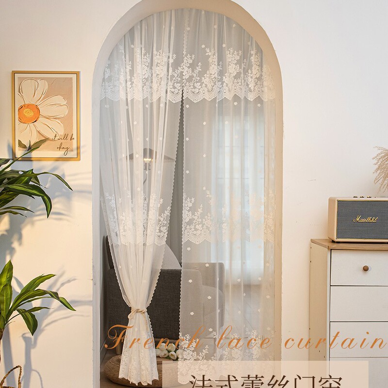 French Lace Door Curtain Without Punching Installation for Bedroom 2025 New High-End Anti-Mosquito Gauze Curtain Partition Curtain Gauze Door and Window Curtain
