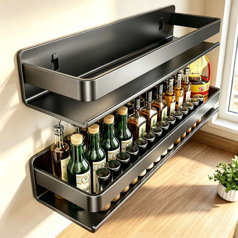 Multifunctional kitchen storage rack, no-drill wall-mounted seasoning rack, wall-mounted spice jar storage shelf Multifunctional kitchen storage rack, no-drill wall-mounted seasoning rack, wall-mounted spice jar storage shelf