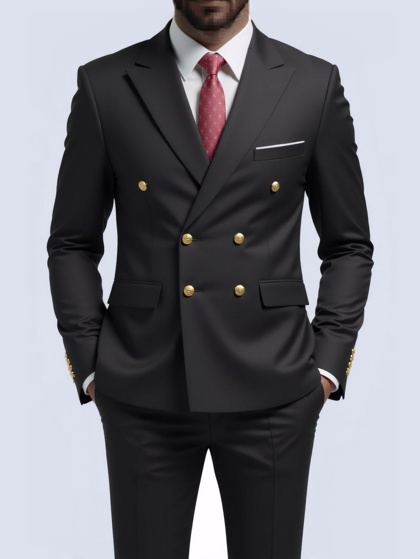Men's Slim Fit Suit With Double Breasted Gold Buttons Set_voghion.com