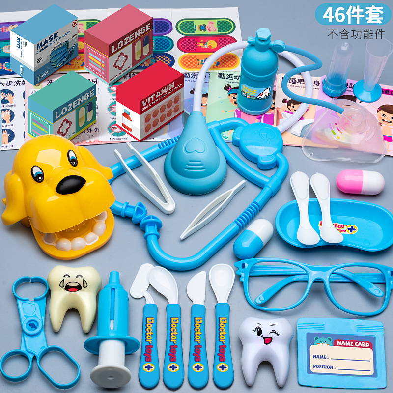 Set de médico infantil, maletín con herramientas, estetoscopio y accesorios para juego educativo.