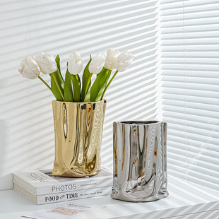Amazon Cross-border Simple Electroplated Ceramic Vase Living Room Entrance Ornaments Light Luxury Dining Table Ornaments Factory in stock Wholesale