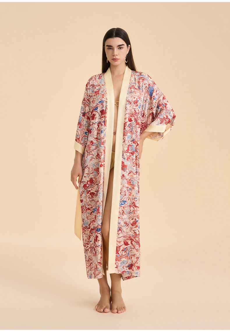 New Cross-border Bathrobe Pajamas For Women, High-end Spring Autumn Satin Chiffon European And American Style Home Wear,_ecoleips.com