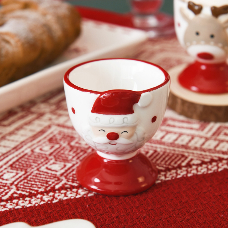 Taza de huevo de cerámica creativa de huevo de estilo nórdico de costura Santa Claus pequeña taza de vino encantadora taza de huevo de alce de alto valor facial