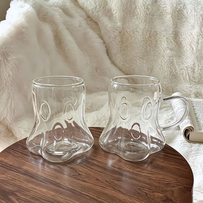 Creative Ghost Glass Cup for Iced American Latte Coffee, Personalized Household Cup with Handle for Tea, Juice, and Ice Drinks