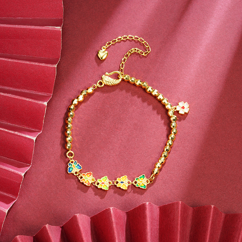 Nuevo estilo chino de oro de arena de Vietnam joyería de mano de palacio goteo de aceite de mariposa pulsera femenina al por mayor joyería de alta calidad