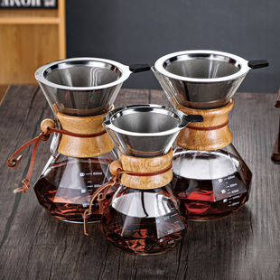Directly Supplied High Borosilicate Glass Coffee Pot Coffee Sharing Pot Wooden Handle Hand Brewed Pot Coffee Pot Set Can Be Printed with Logo