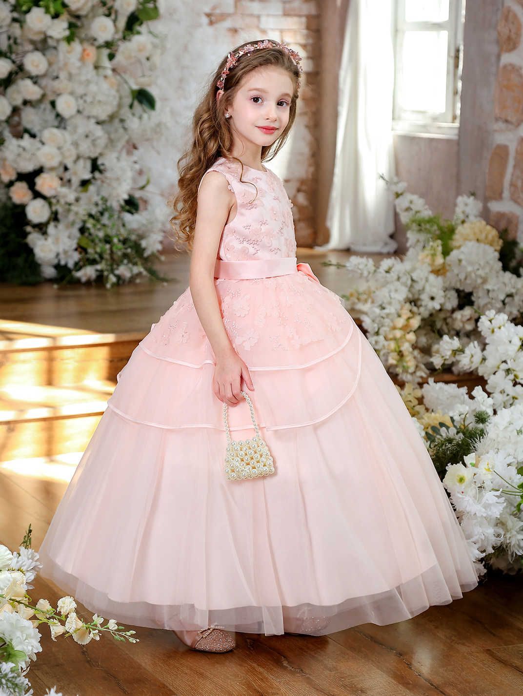 AliExpress encaje transfronterizo flor vestido de niña vestido de princesa floral vestido sin mangas rendimiento largo anfitrión