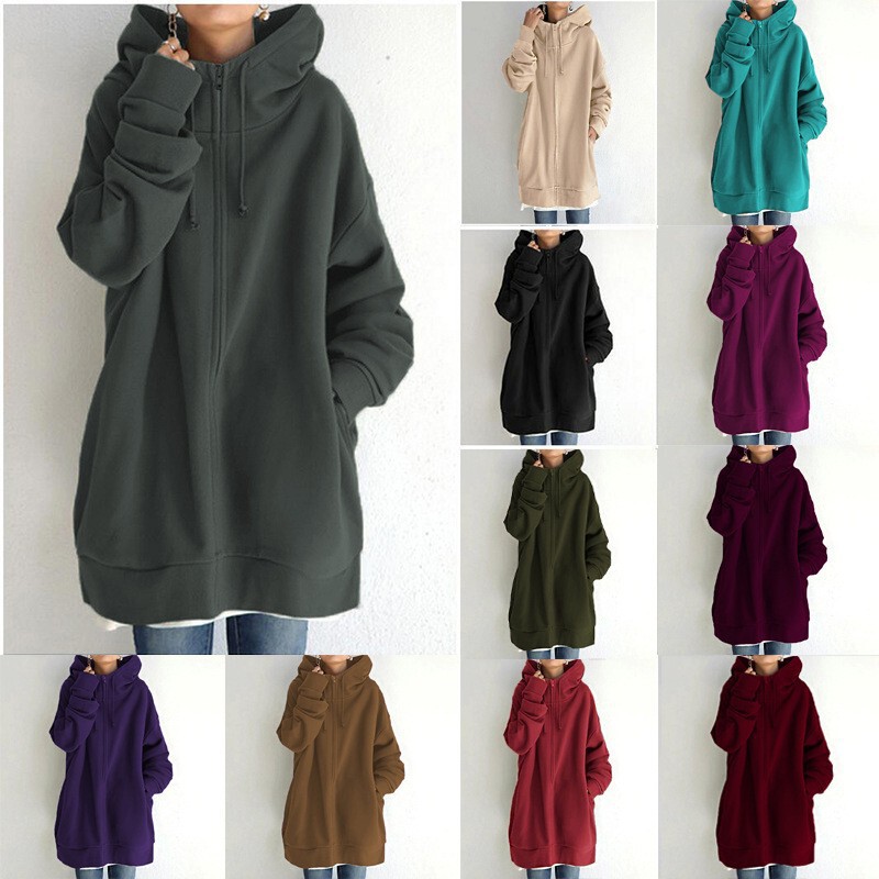 Plus Size 2025 European and American Cross-Border New Style Amazon Wish Personalized Street Style Zip-Up Hooded Long Fleece Sweatshirt for Women