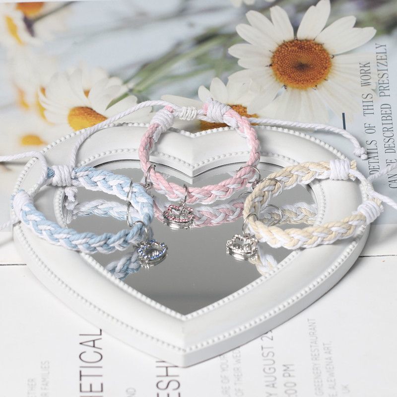 Colored Diamond Kt Three-Person Magnetic High-Value Sweet Bestie Bracelet Original Woven Adjustable Couple Bracelet Small Gift