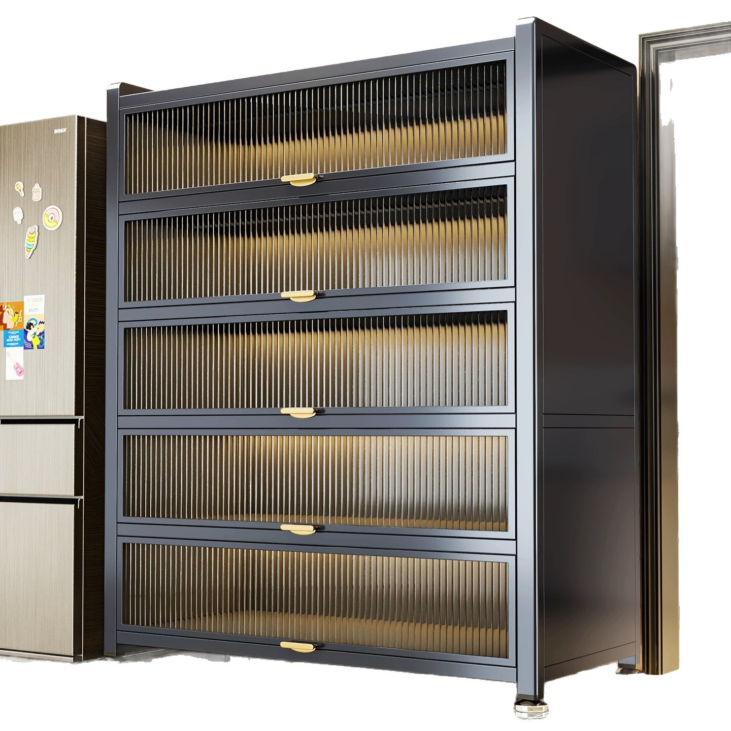 Estante de almacenamiento multicapa de cocina estante de almacenamiento multifuncional para estante de condimento de piso integrado para almacenar armario de comidas caseras