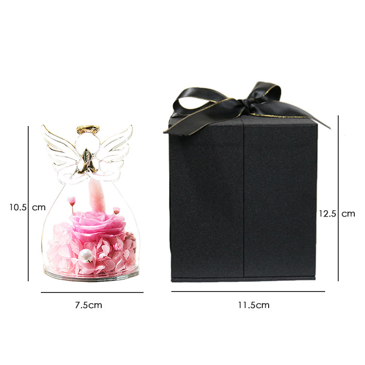 Comercio electrónico transfronterizo cubierta de vidrio flor eterna angelito rosa eterna Navidad regalo del día de San Valentín cubierta de vidrio decoración