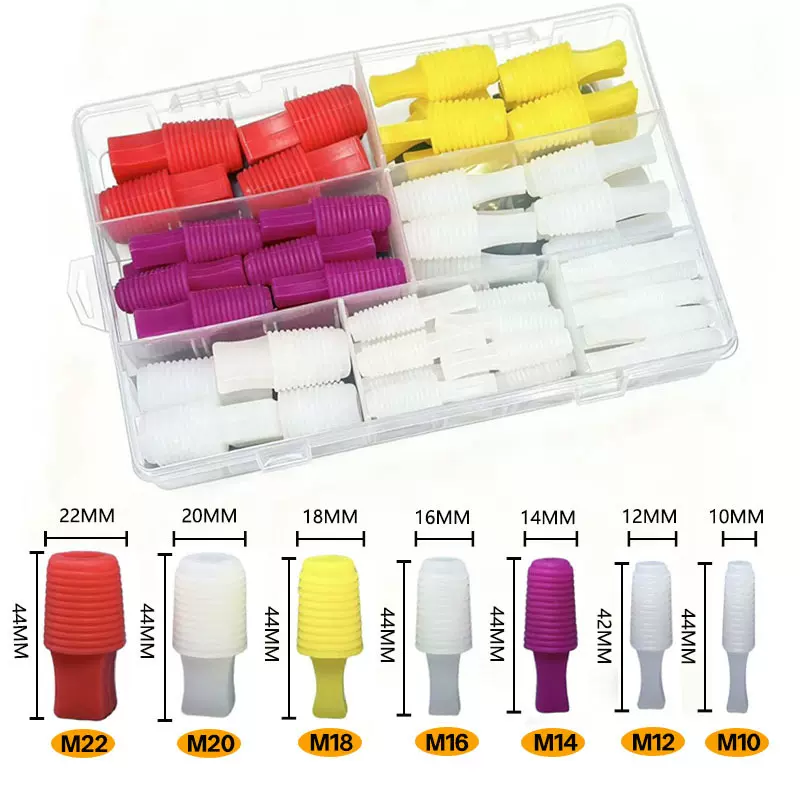 亚马逊硅胶螺纹塞套盒工业用橡胶制品彩色全尺寸螺纹保护胶塞套装