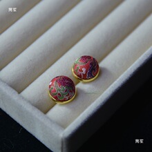 宋锦耳钉耳饰蜀锦12mm手工名家宋锦豆豆耳钉925银耳针蚊香盘耳夹