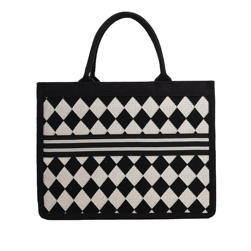 Blanco y Negro tablero de gran capacidad bolso de mano portátil 2023 nueva moda simple trabajo bolso de hombro