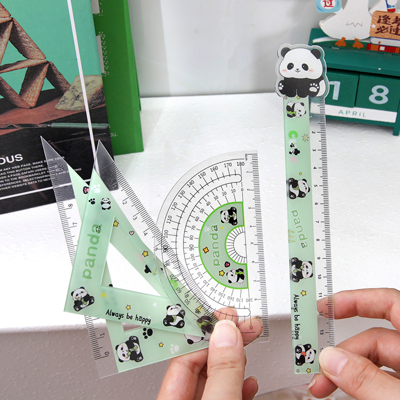 CYM - 012 panda regla acrílico juego de cuatro piezas de papelería para estudiantes de 15cm escala de altura