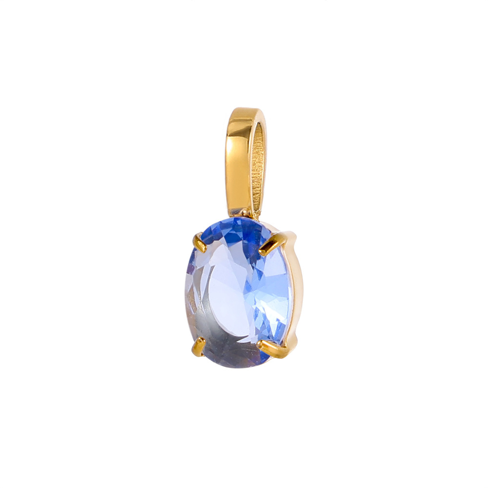 Plating Design 1 Piece 14 * 7mm 45cm 304 Stainless Steel Birthstone Zircon Oval Pendant Chain
