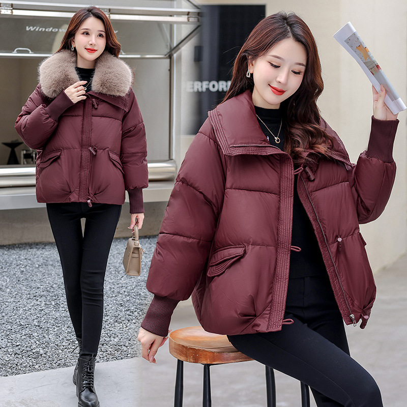 Comercio exterior corto de pluma de algodón para mujeres 2024 invierno nueva moda suelta Meirade cuello de pelo grueso abrigo cálido image 5