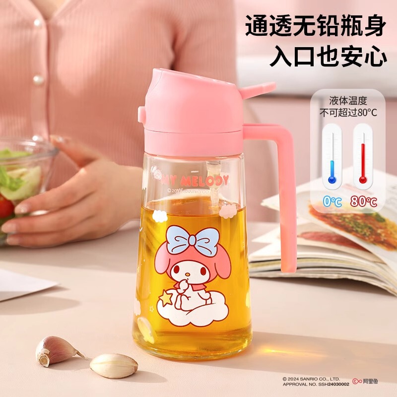 サンリオ スプレー一体型オイルボトル ハローキティ メロディー 家庭用調味料ボトル 漏れ防止 醤油 酢 キッチン ガラスボトル|undefined