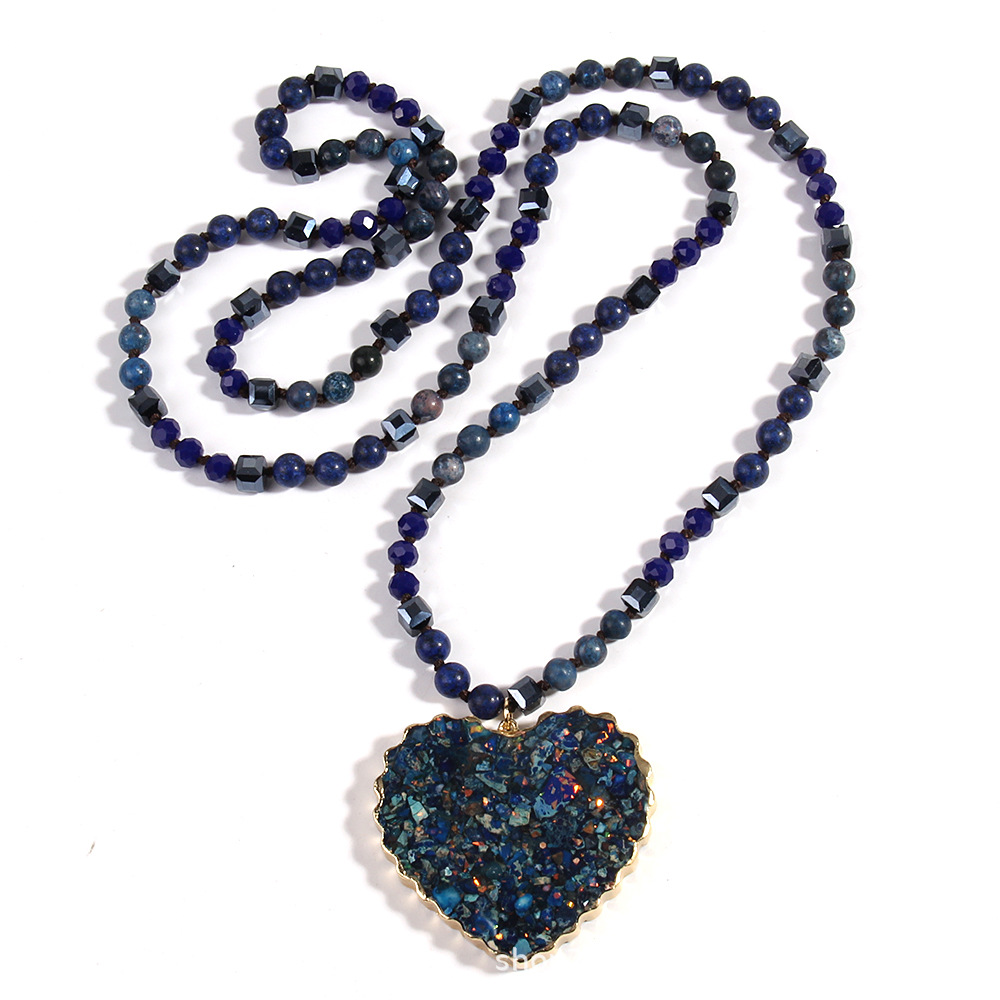 70g Weight Sweater Chain Classification Glass Chain Material 1 Piece Quantity Daily Occasion Glass Material Heart Shape Pattern Women's Gender Beaded, Plating Design Bohemian Style Bohemian Heart Shape Glass Stone Sweater Chain In Bulk Natural Stone Necklace 3
