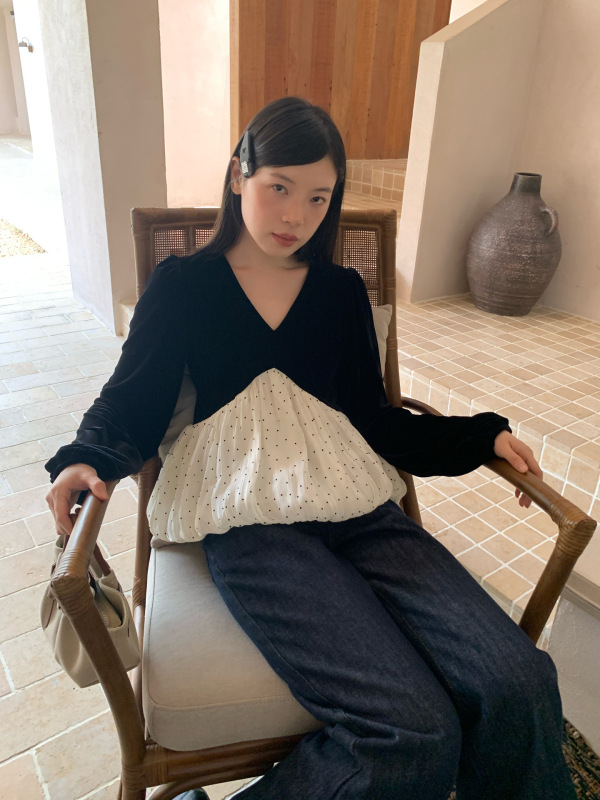 09.19十三行秋季25秋小个子复古减龄拼接长袖V领丝绒卫衣女F6637|undefined
