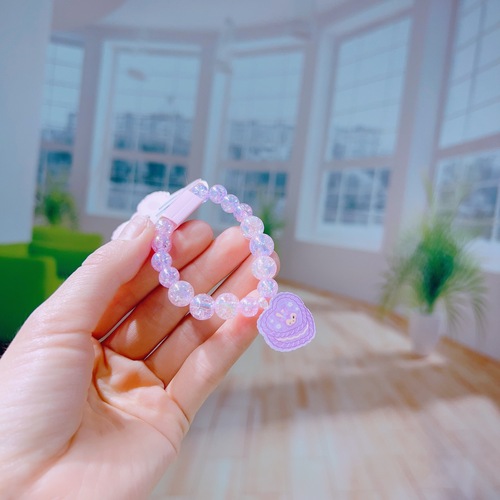 Baby cartoon bracelet bracelet with texture, high elasticity, purple crystal beads, children's hand jewelry, girl's cute rabbit