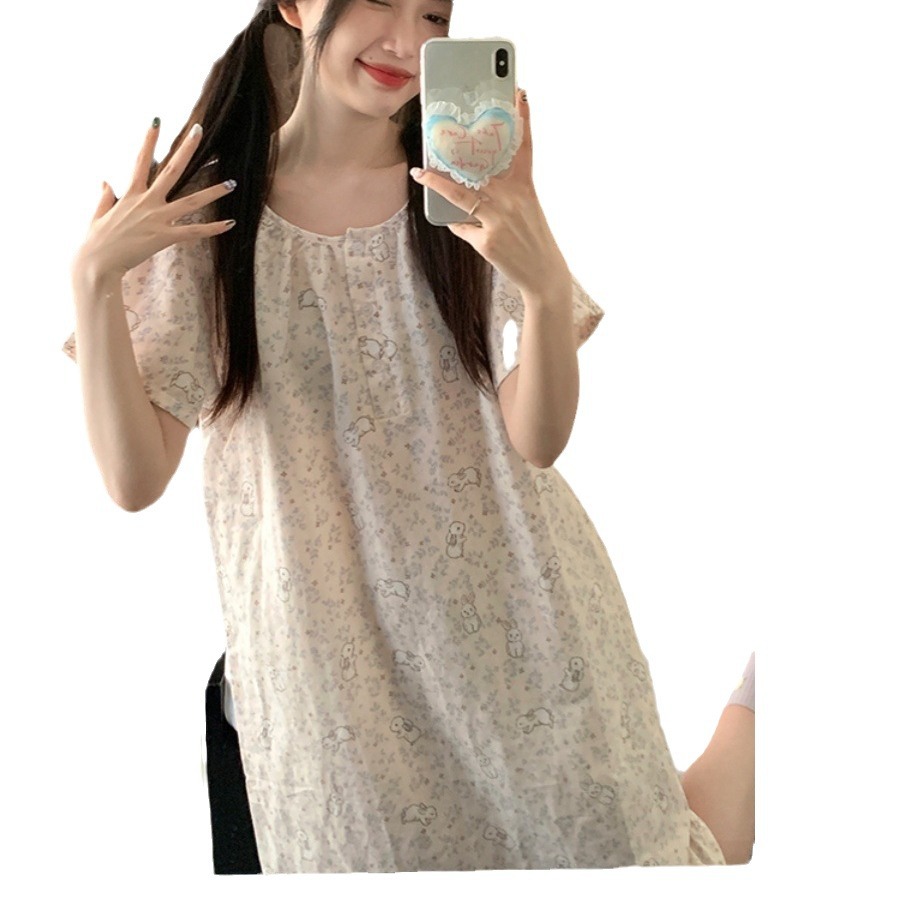 Algodón de verano pequeño vestido de pijama floral vestido de mujer dulce encantador literario casero vestido de pijama delgado al por mayor