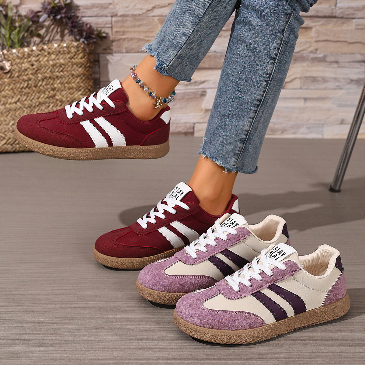 Foreign Trade Large Size Flat-Soled Moral Training Shoes for Women 2025 Spring & Fall New European and American Style Fashion Casual Color Matching Sports Shoes Wholesale